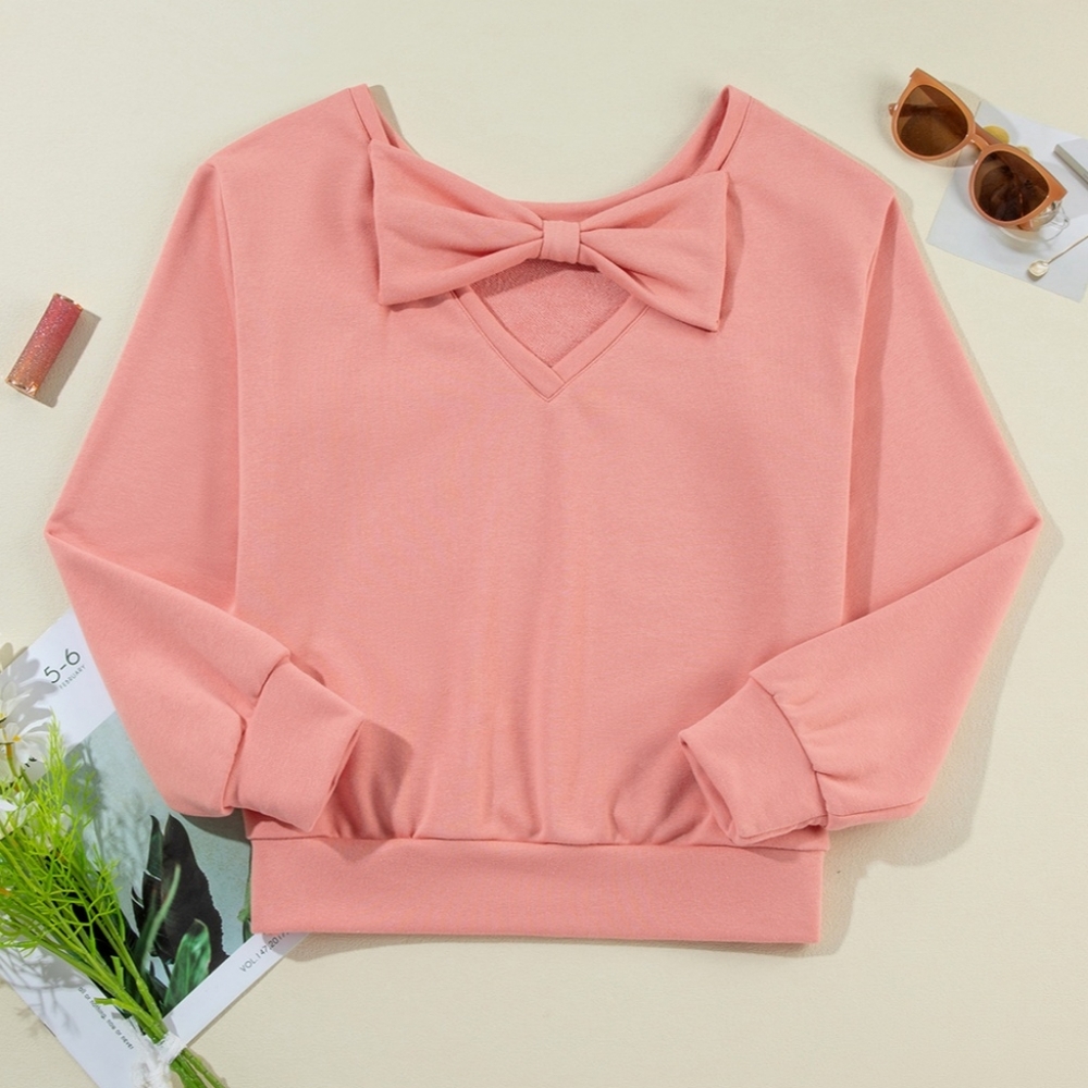 Bow Accent Cozy Sweatshirt - Coral - Picture 8 of 11